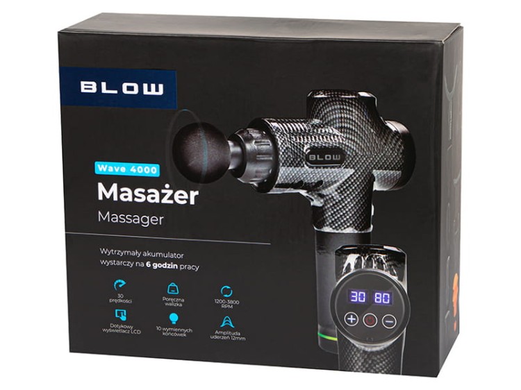 Pistolet do masażu masażer blow wave 4000 + 10 końcówek + walizka