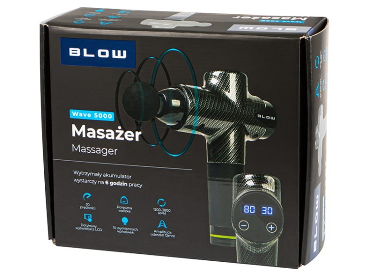 Pistolet do masażu masażer blow wave 5000 + 10 końcówek + walizka